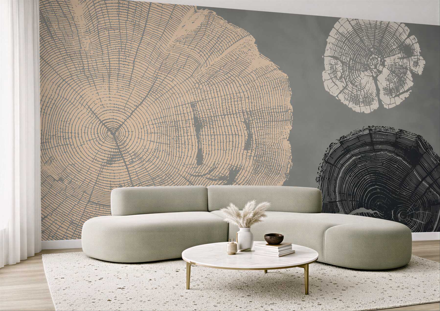 Fotobehang beige en blauwe houten nerven abstract voor de woonkamer