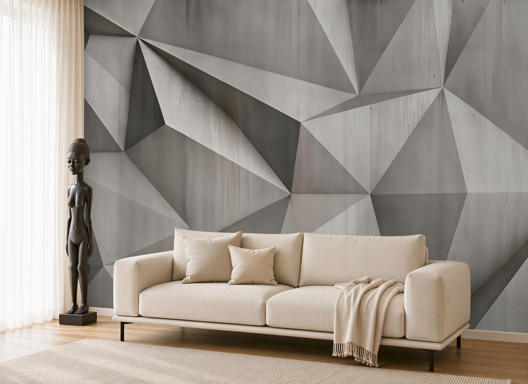 Fotobehang geometrische driehoeken beige en grijs modern 3D