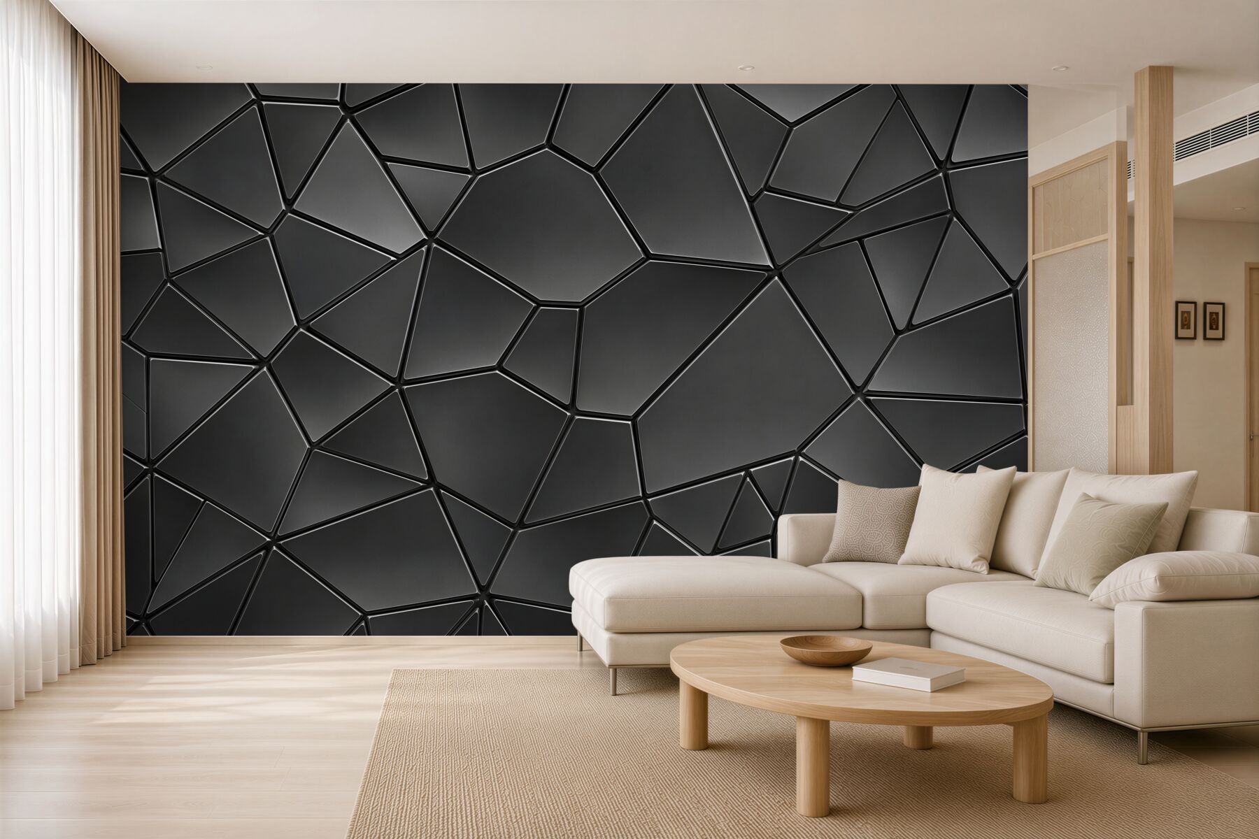 Fotobehang geometrische grijze panelen 3D modern voor woonkamer en kantoor