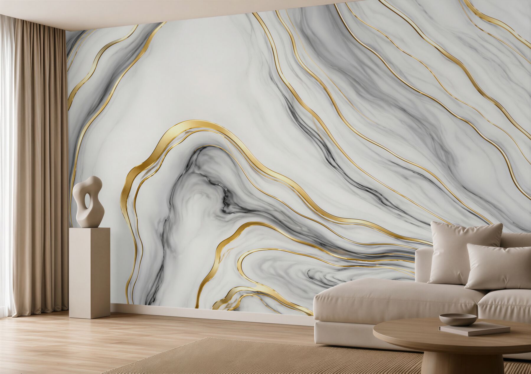 Fotobehang elegante moderne witte marmer met gouden aderen