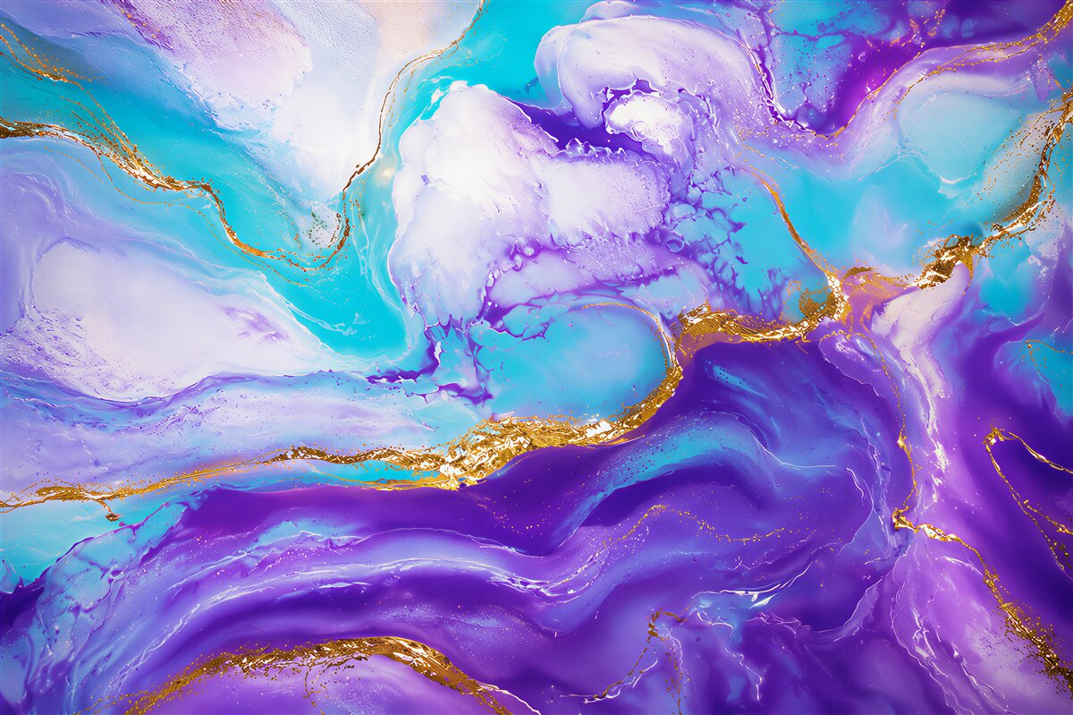 Fotobehang abstracte pastel marmer paars en blauw met gouden aderen