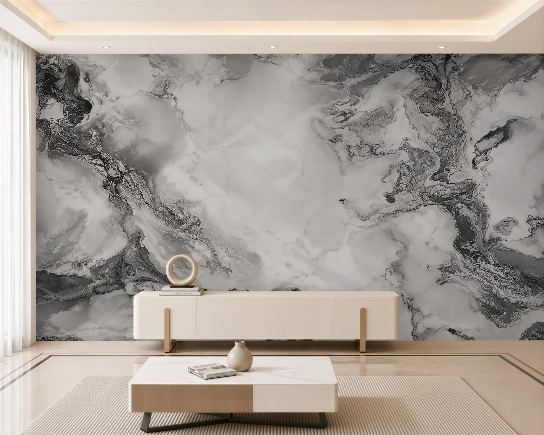 Fotobehang elegante beige grijze marmer met gouden aderen