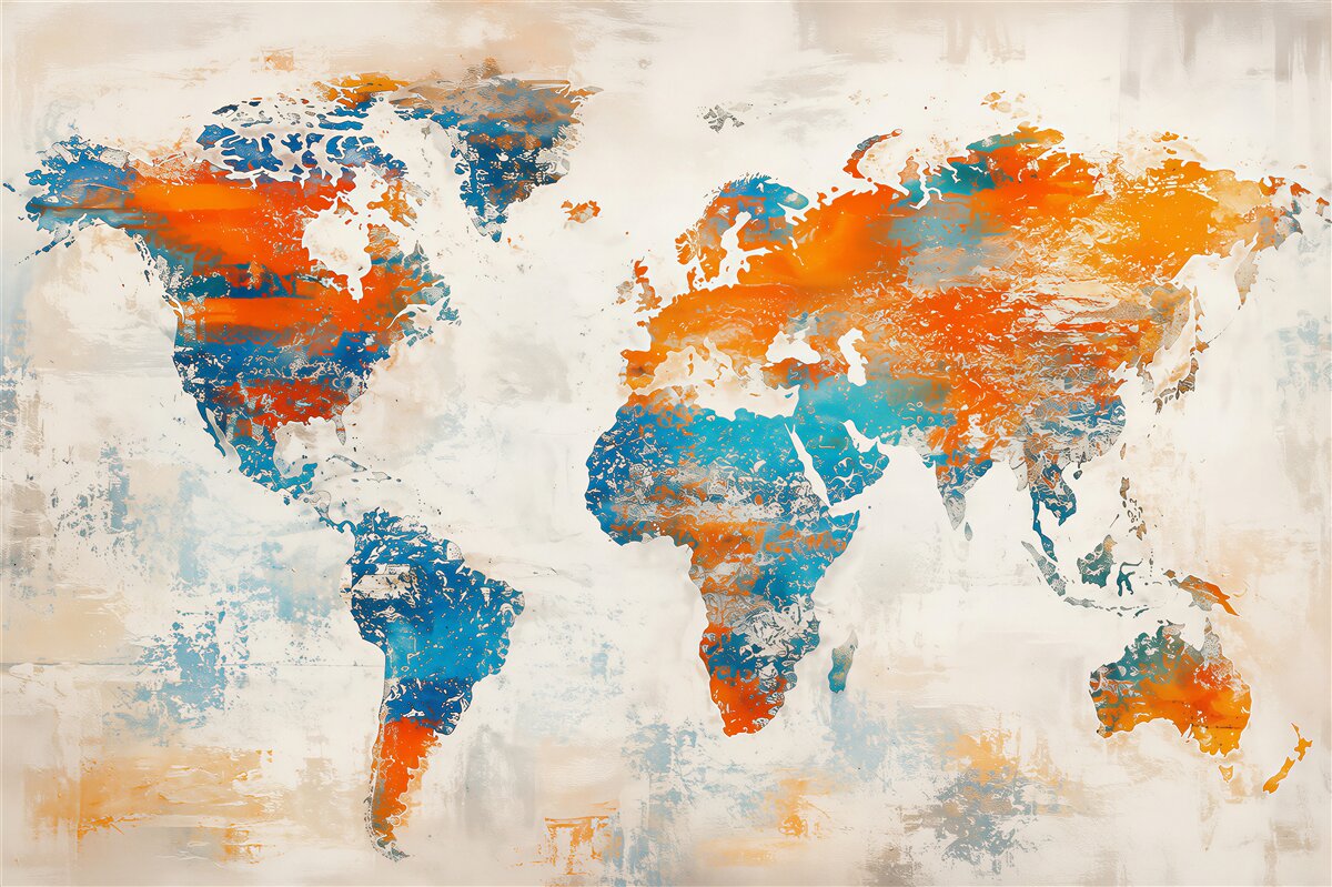 Fotobehang aquarel wereldkaart beige-blauw voor kantoor