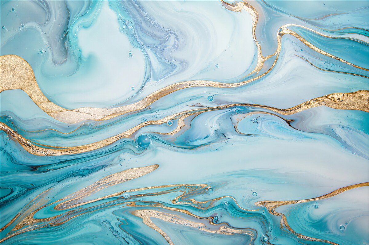 Fotobehang abstracte blauwe golven met gouden lijnen voor de woonkamer