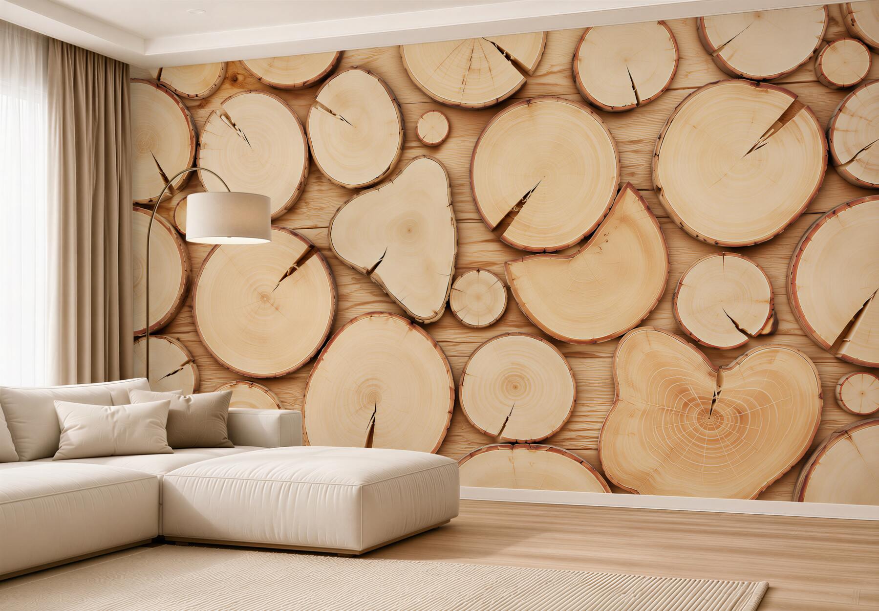 Fotobehang houten schijf beige natuurlijk voor rustieke interieurs