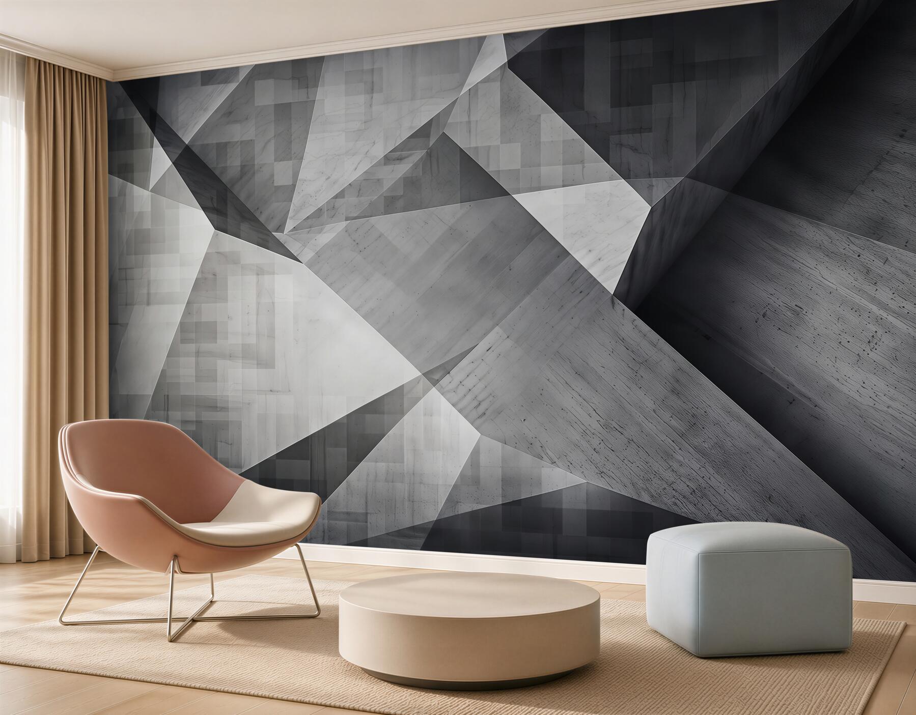 Fotobehang geometrische abstractie grijs en beige voor modern interieur