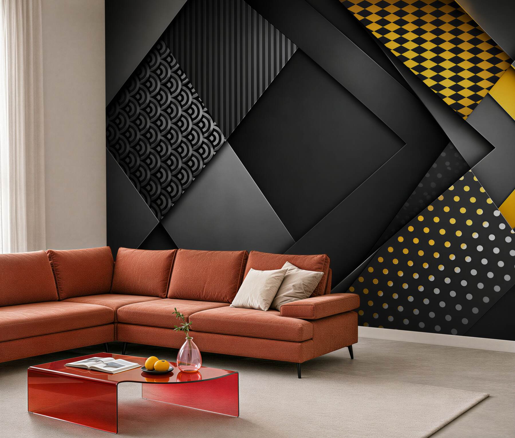 Fotobehang zwarte geometrie met gouden lijnen moderne elegantie
