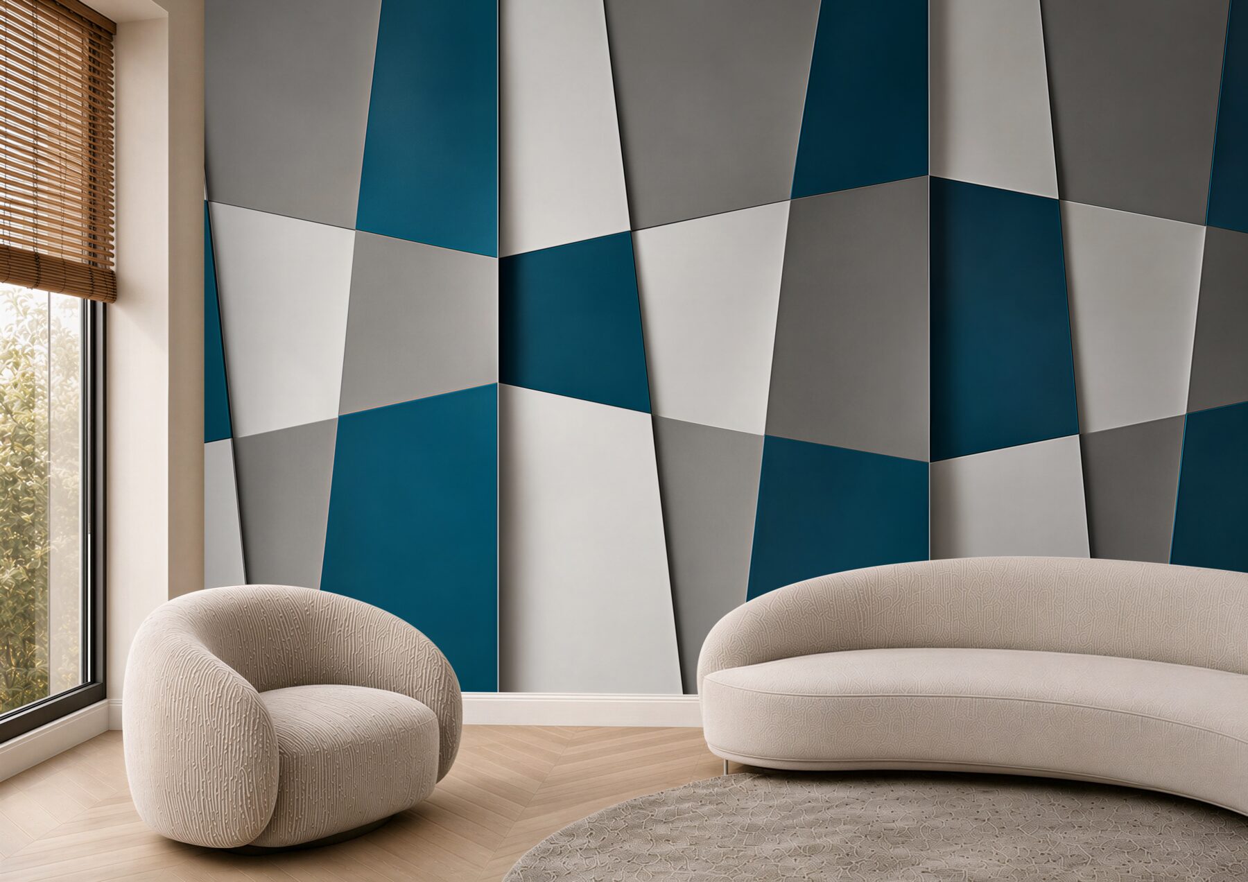 Fotobehang abstracte geometrische panelen blauw grijs modern