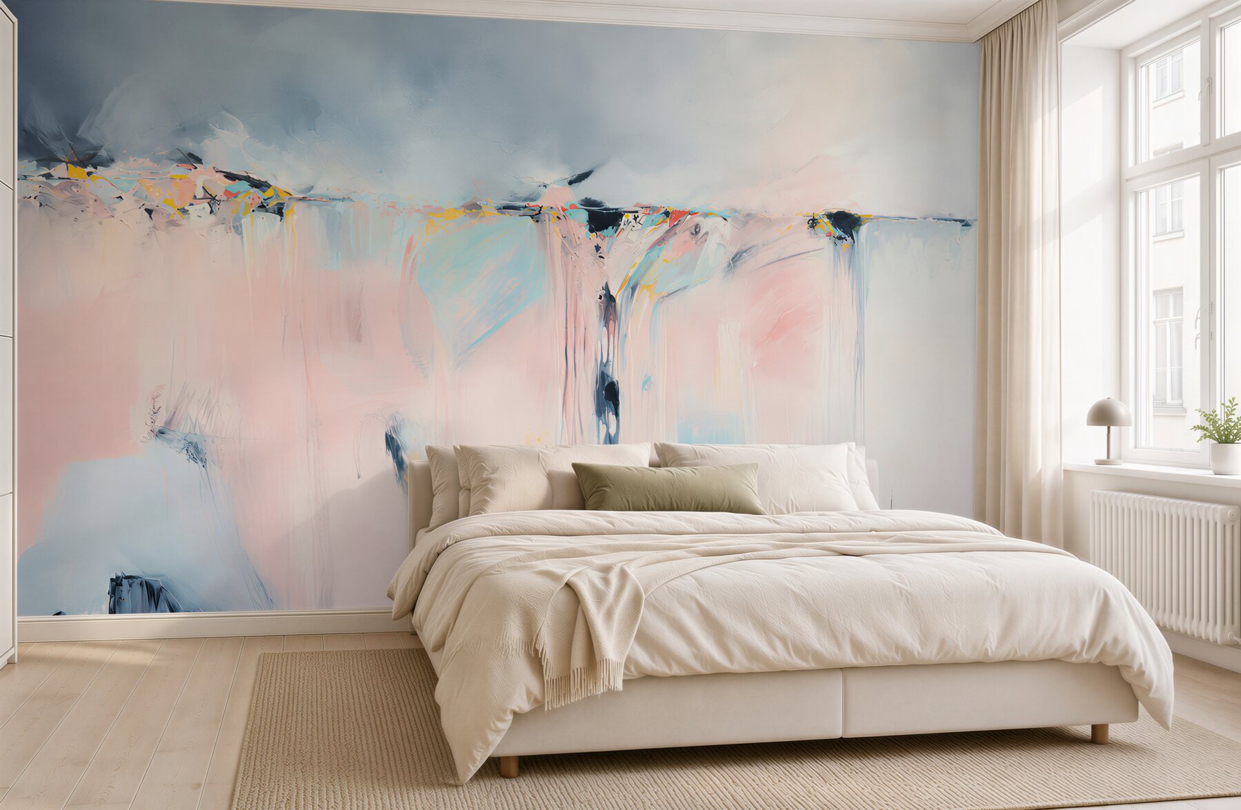 Fotobehang abstracte pastelstrepen in zachte tinten roze en blauw