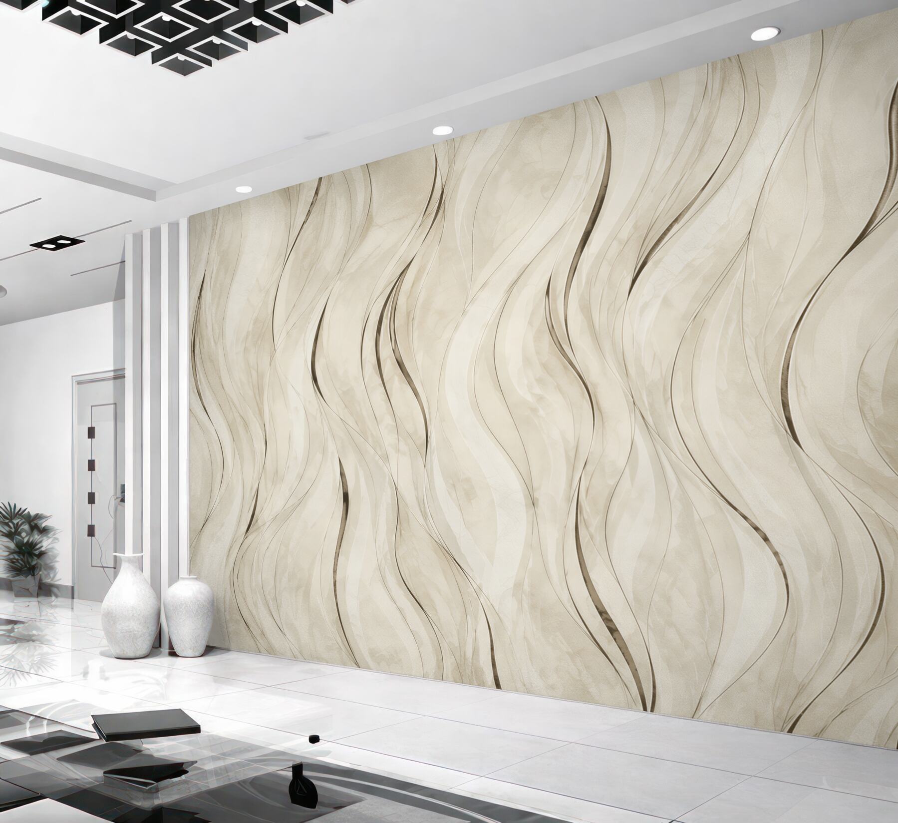 Fotobehang delicate beige abstracte golven voor elegante interieurs