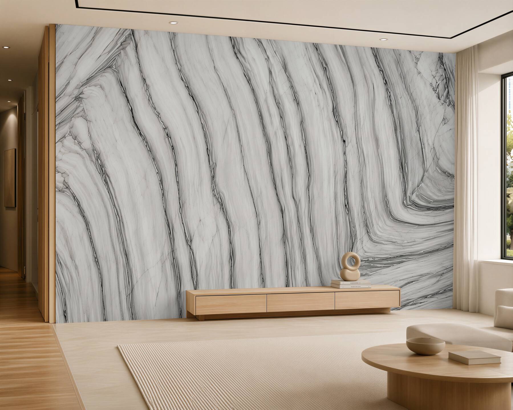 Fotobehang marmer wit-grijs met zwarte en gouden aderen elegant modern