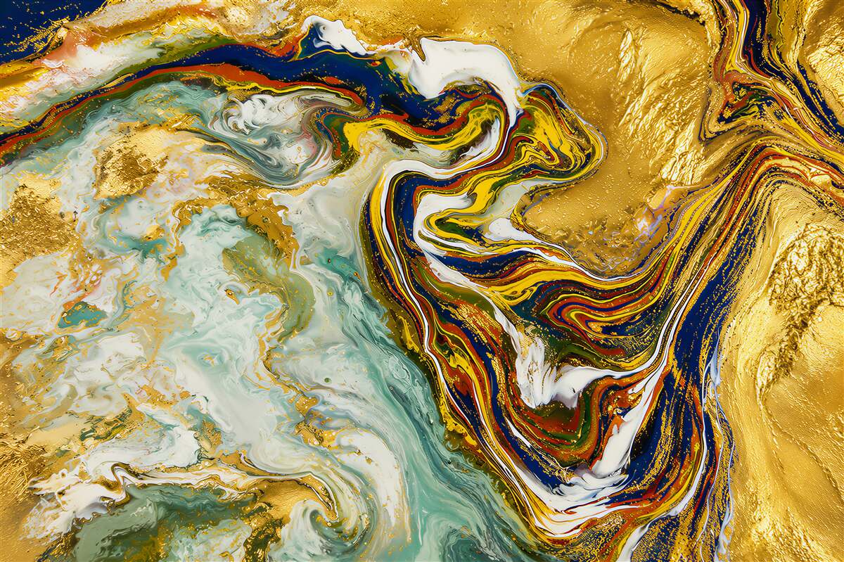 Fotobehang abstract marmer wit-turquoise met gouden aderen