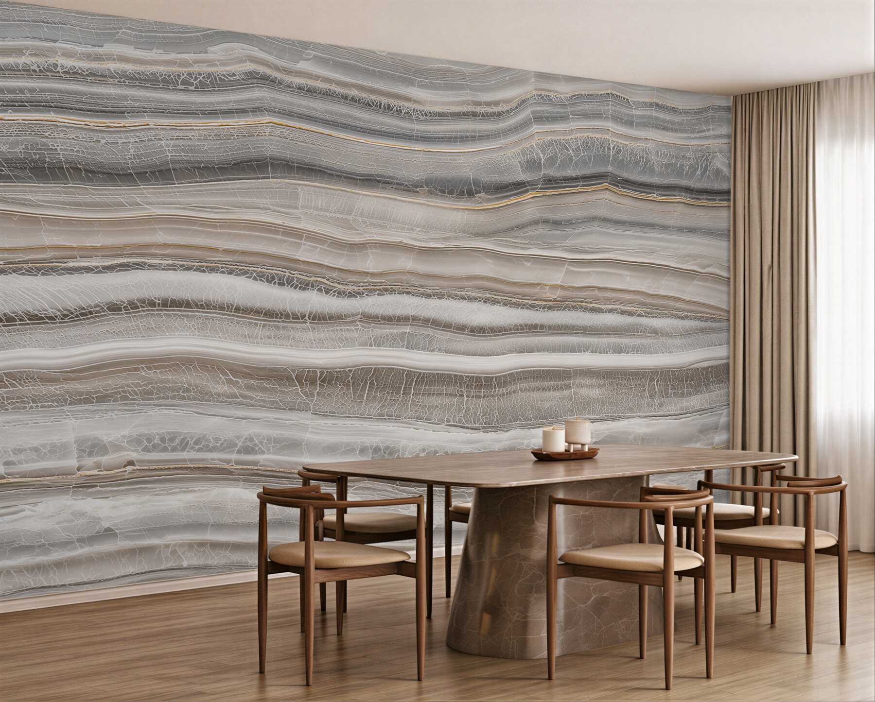 Fotobehang licht onyx beige met gouden lagen voor een elegant interieur