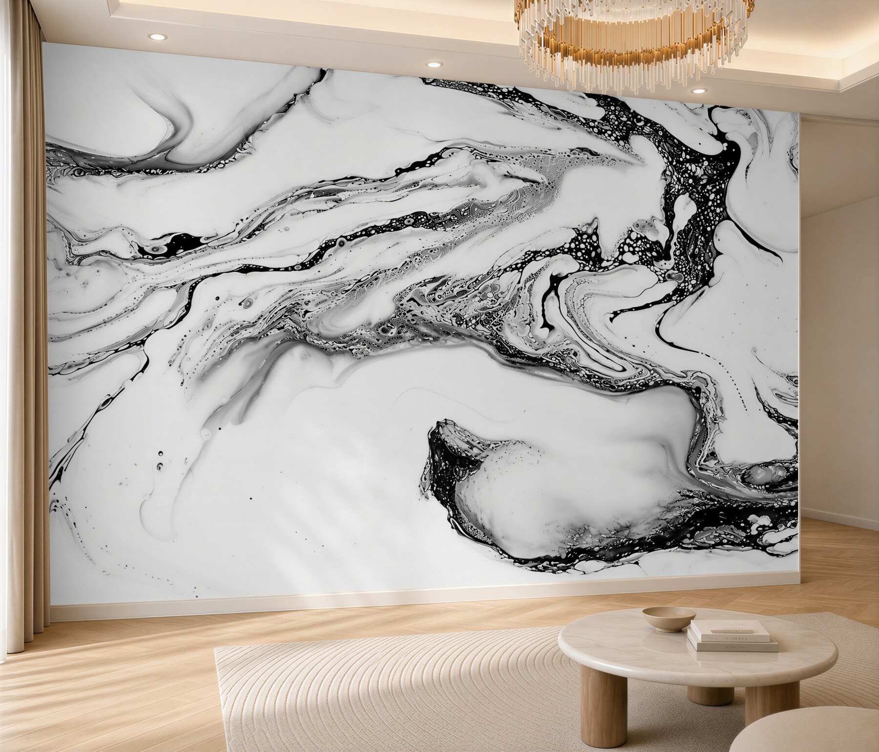 Fotobehang abstract marmer wit-grijs met gouden accenten modern