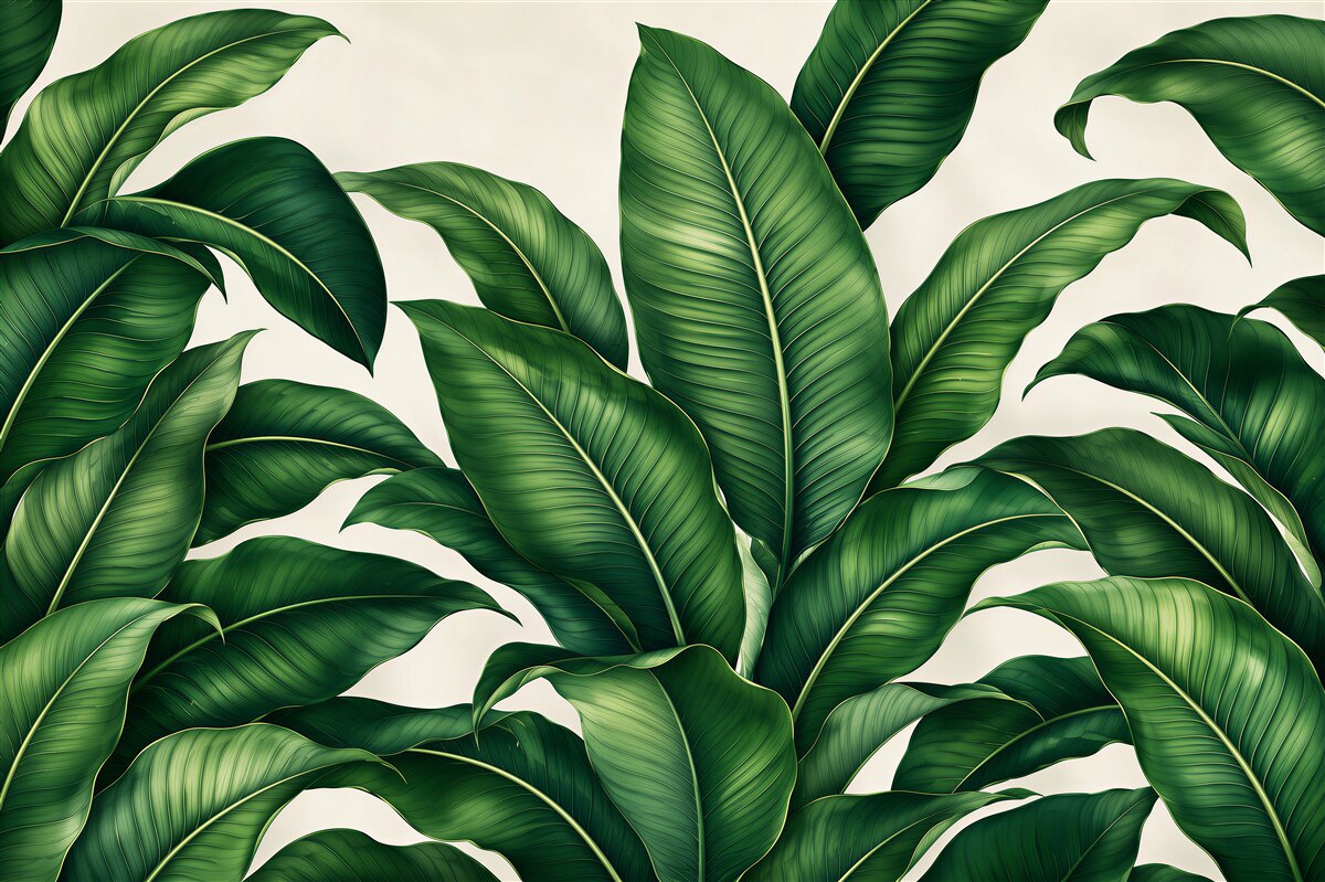 Fotobehang groene bladeren van bananenboom in subtiele tropische stijl