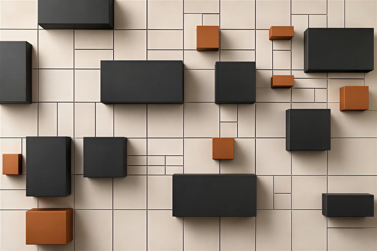 Fotobehang geometrische 3D-vormen grijs en oranje modern