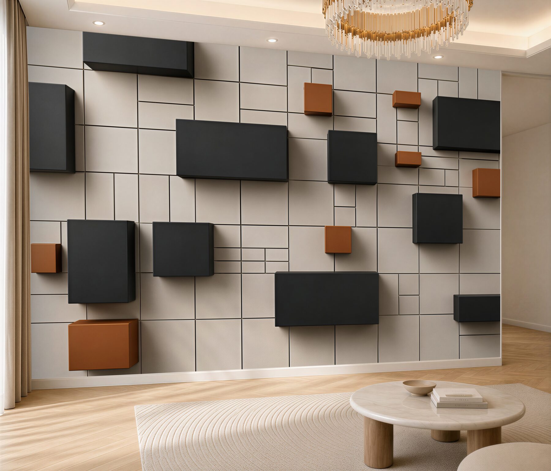 Fotobehang geometrische 3D-vormen grijs en oranje modern