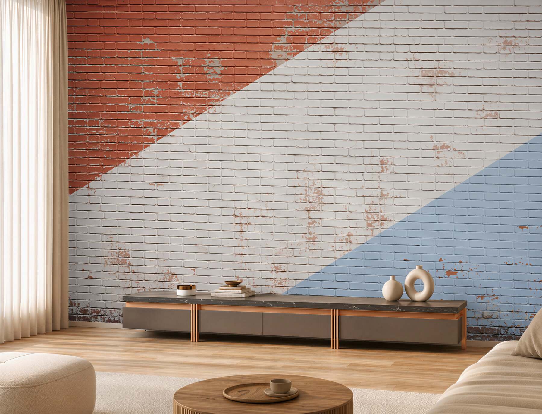 Fotobehang geometrische strepen beige crème en blauw modern minimalistisch
