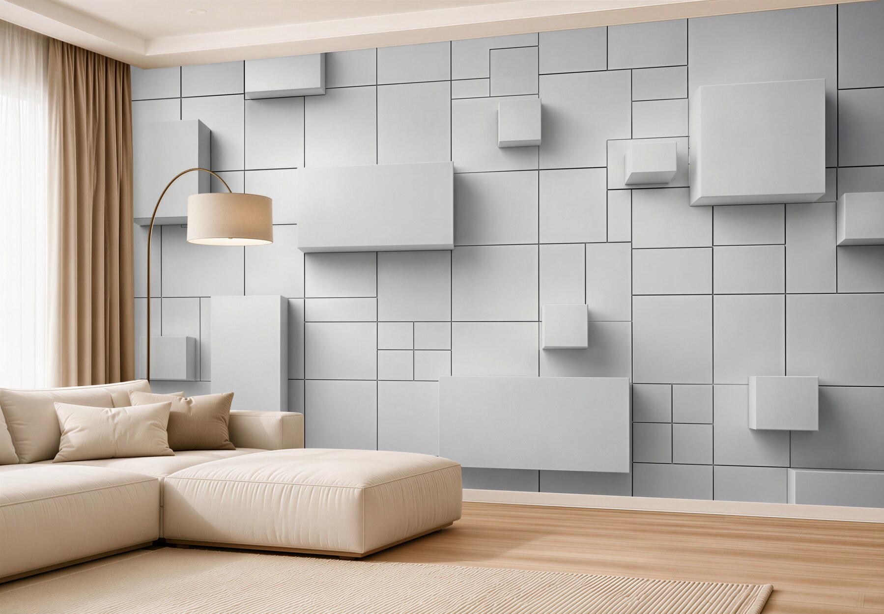 Fotobehang witte geometrische 3D-panelen moderne abstractie