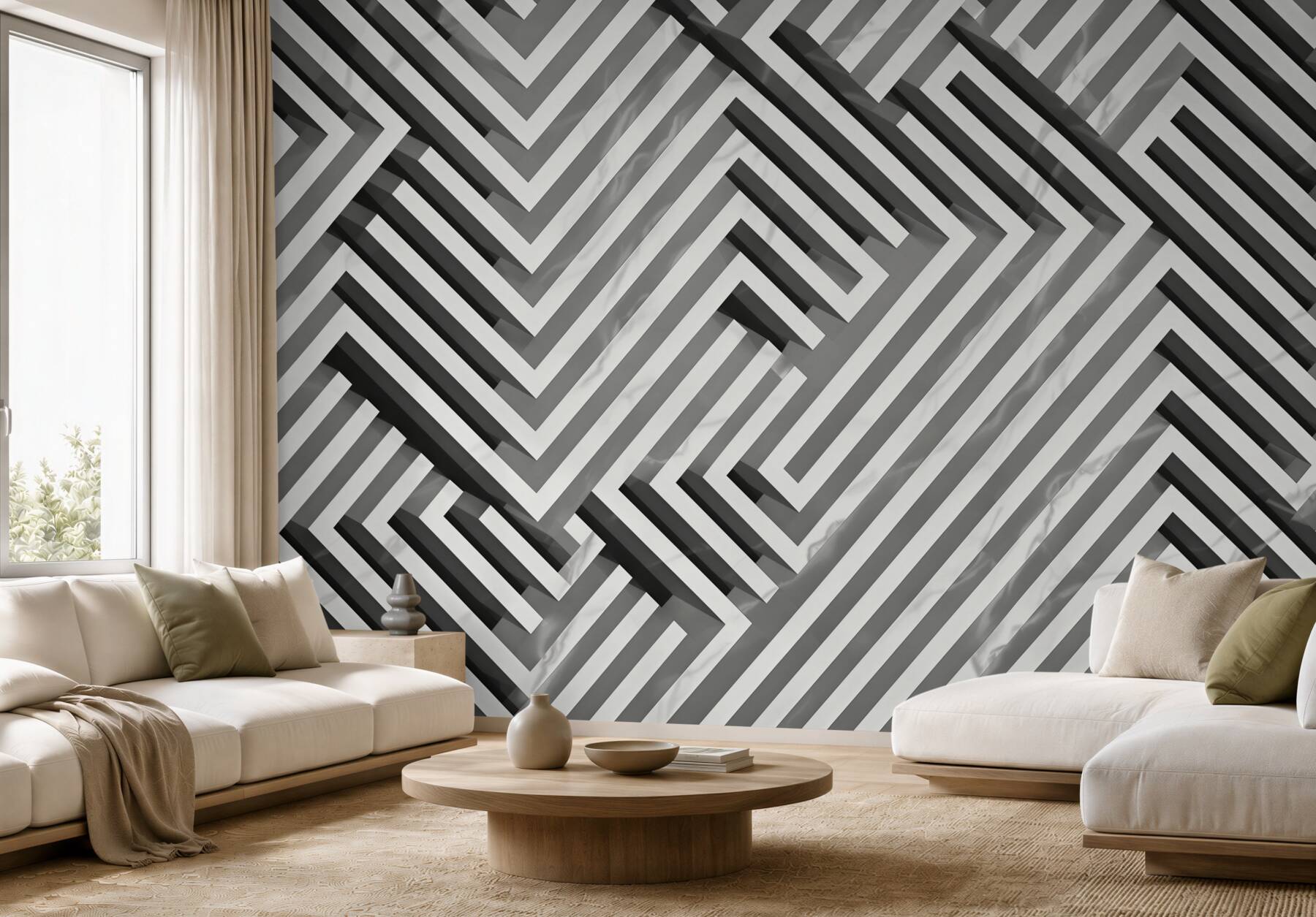 Fotobehang geometrisch beige 3D met marmerpatroon modern