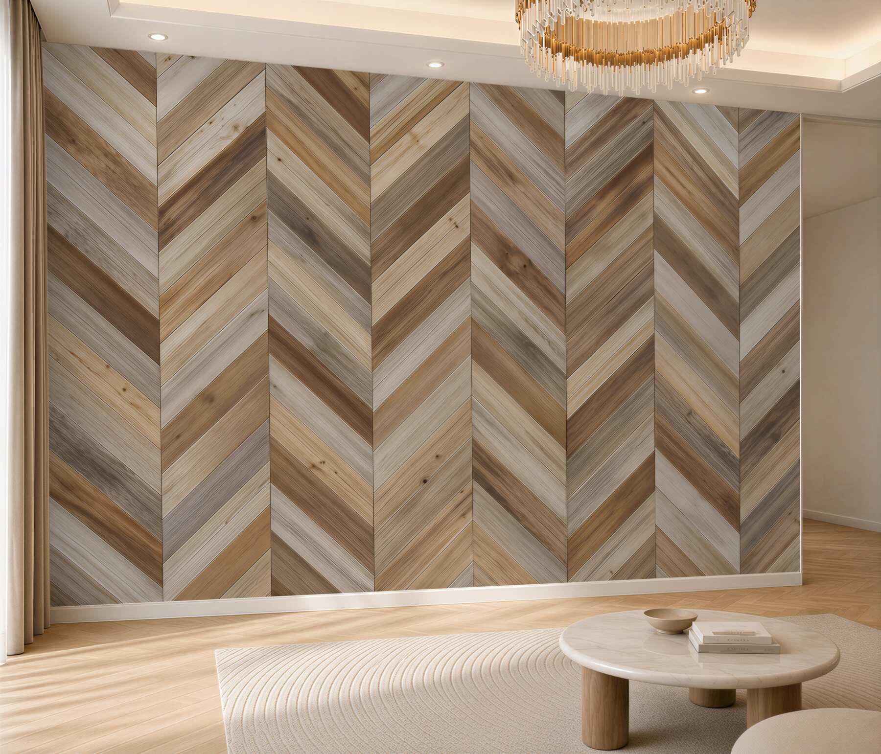 Fotobehang beige geometrisch houten parket voor moderne interieurs