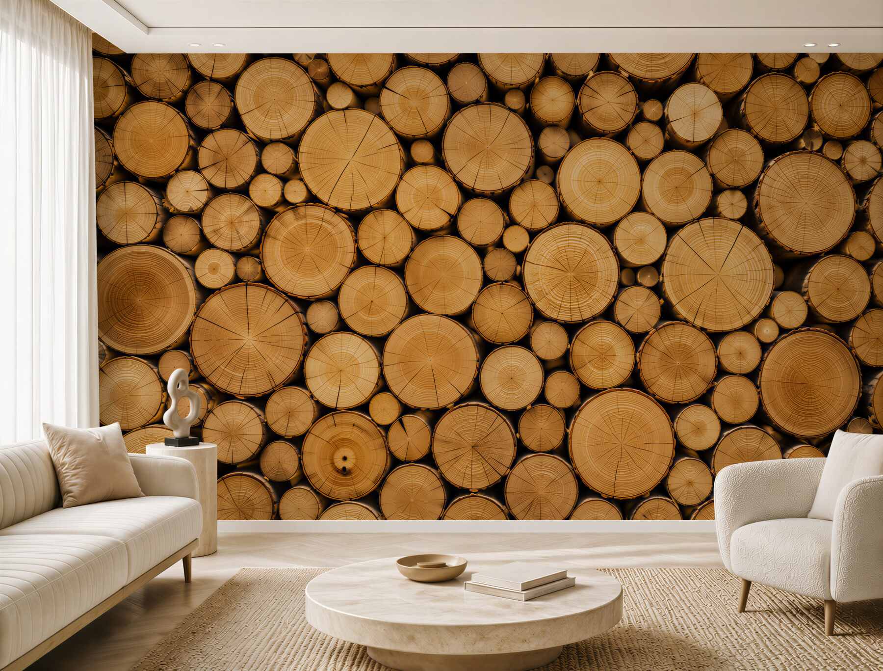 Fotobehang lichte houten plakken op beige achtergrond Scandinavisch
