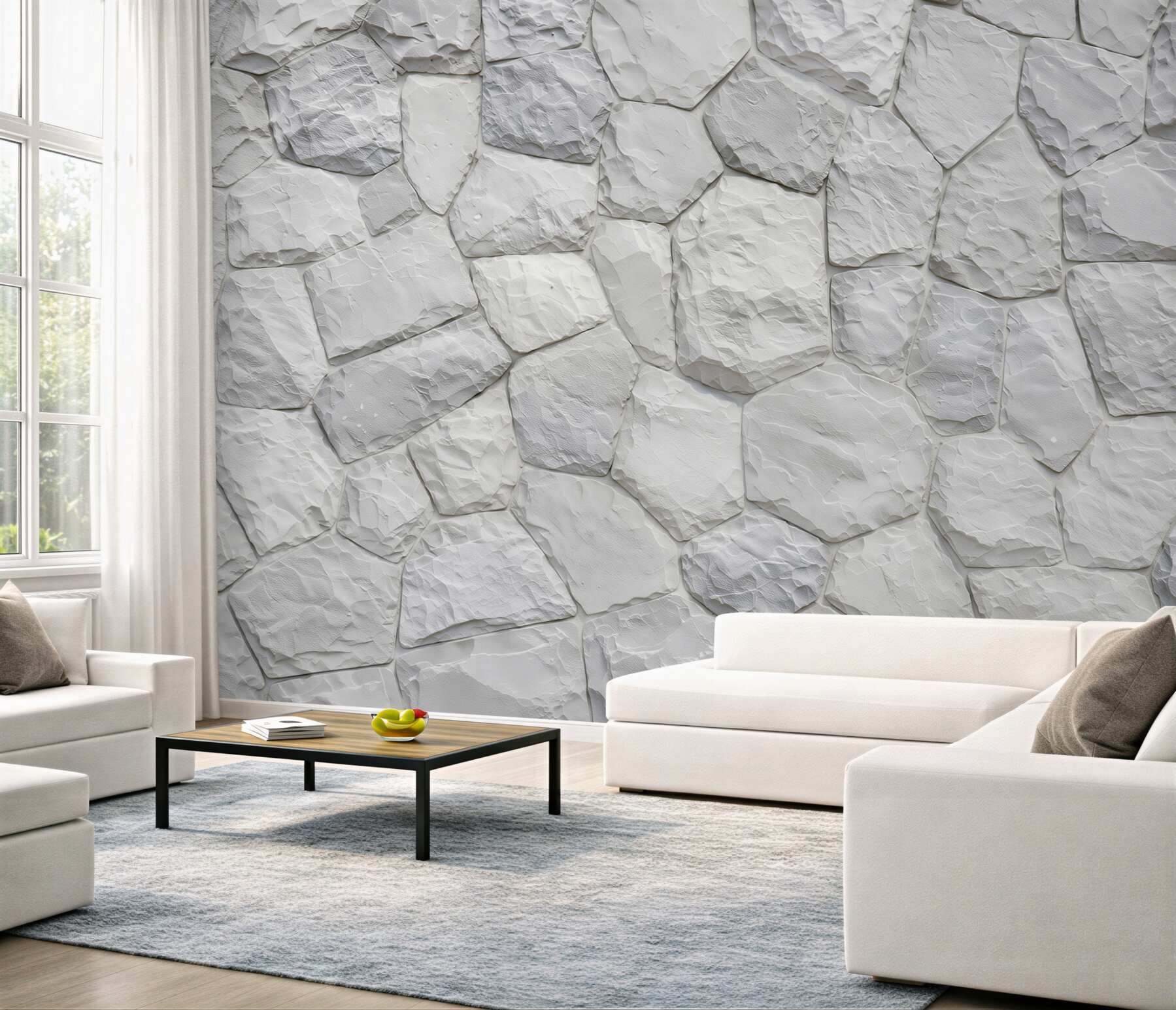 Fotobehang crème stenen muur natuurlijke structuur voor de woonkamer