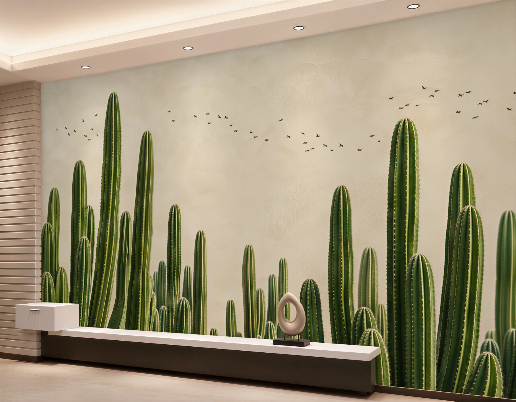 Fotobehang woestijncactussen in lichte beigetinten voor een modern interieur