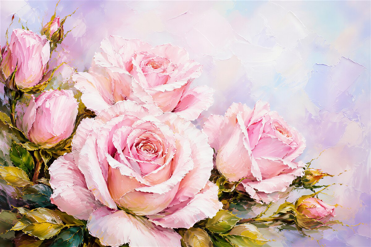 Fotobehang pastelkleurige rozen poederachtig roze op lichte romantische achtergrond