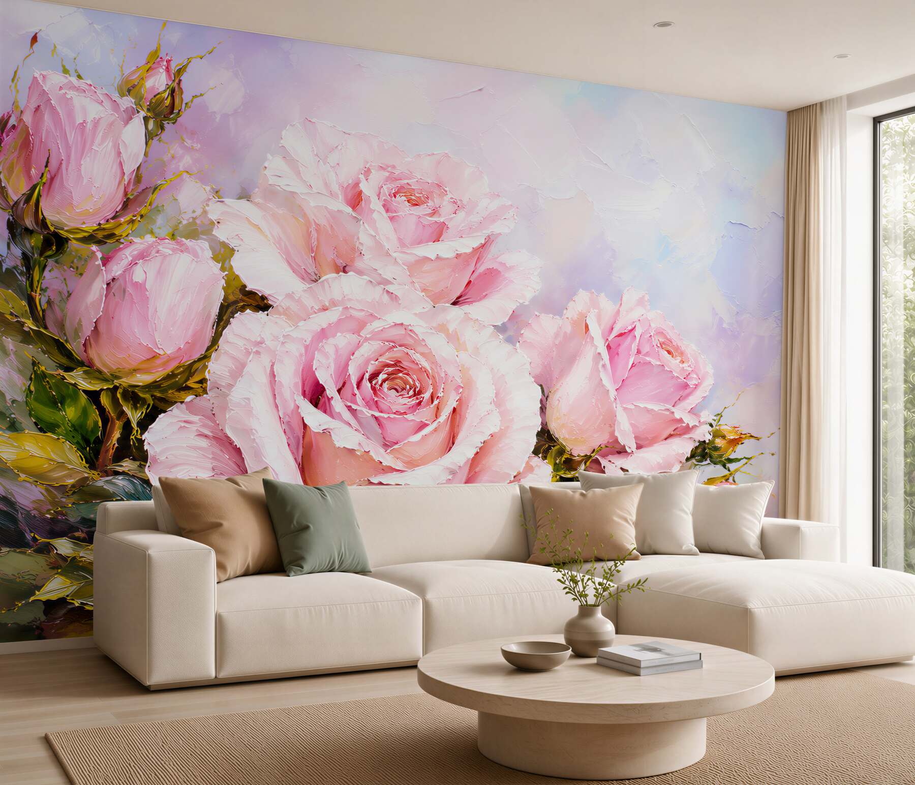 Fotobehang pastelkleurige rozen poederachtig roze op lichte romantische achtergrond