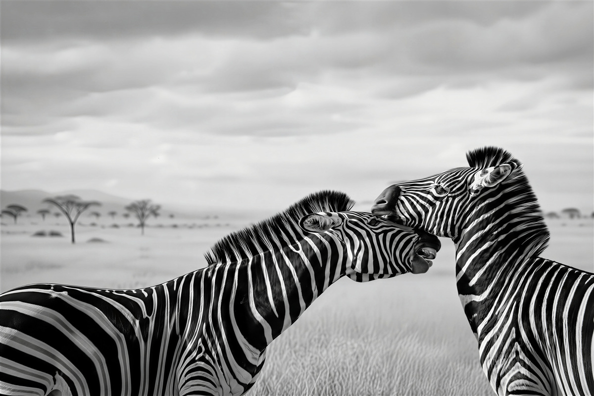 Fotobehang zebra sepia in de savanne elegant voor een modern interieur