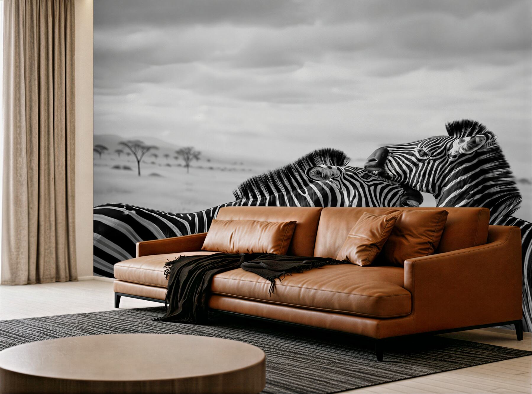 Fotobehang zebra sepia in de savanne elegant voor een modern interieur