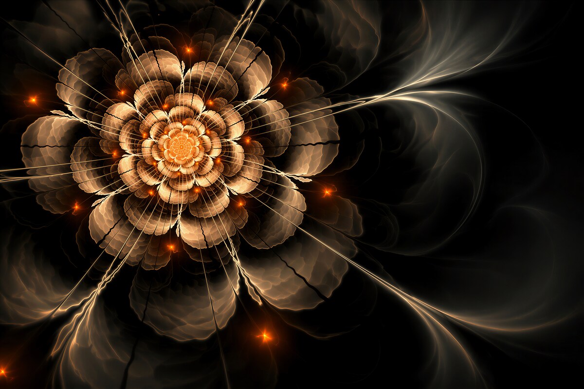 Fotobehang gouden abstracte bloem op crèmekleurige achtergrond elegant
