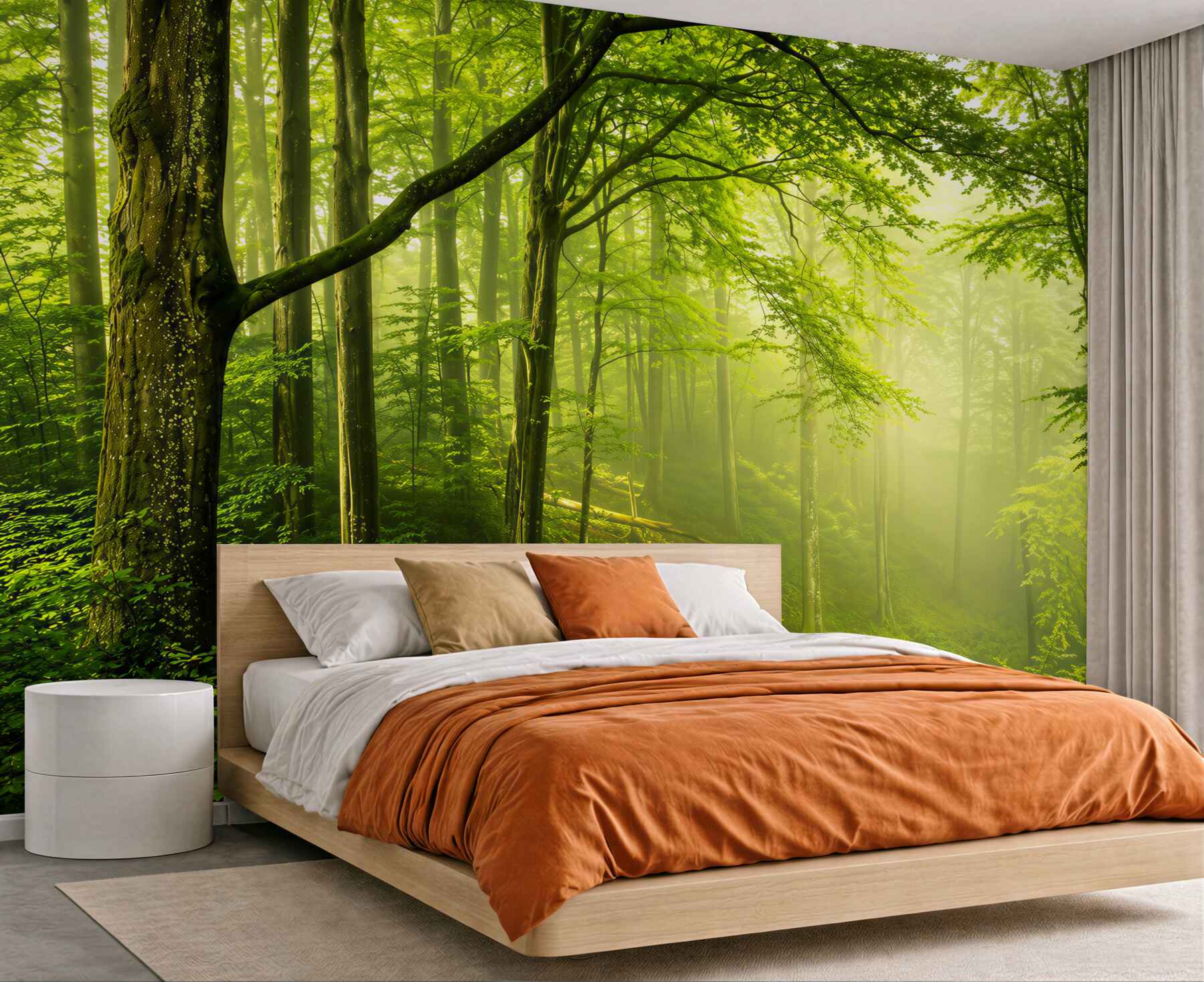Fotobehang bospad in zonnestralen groene rustige