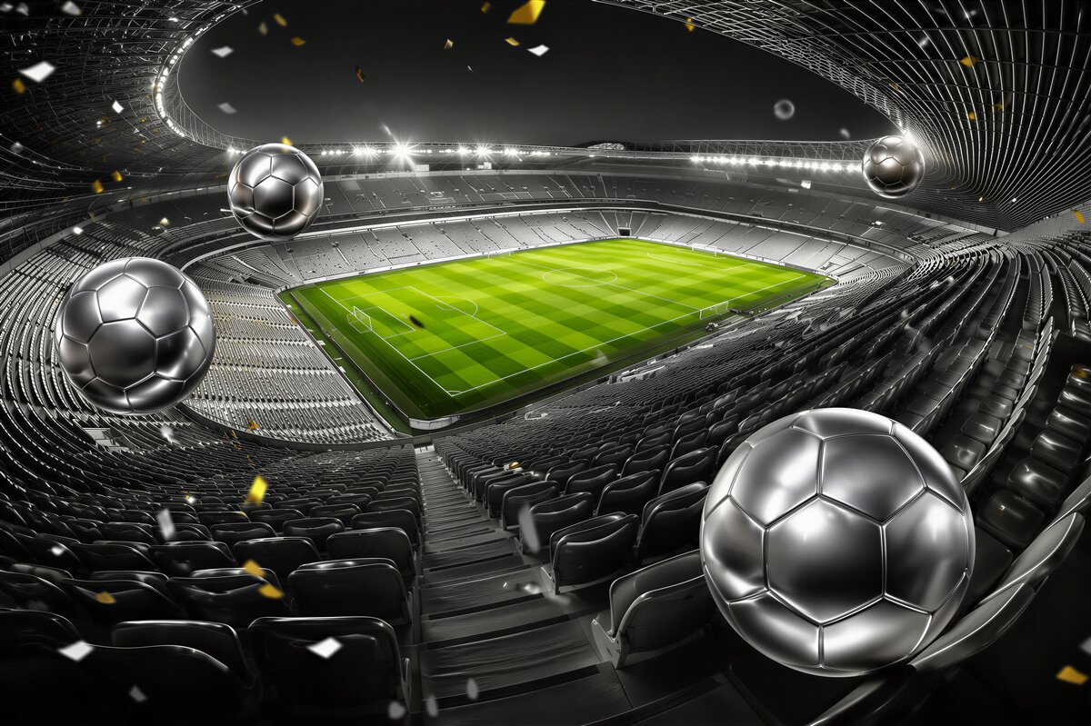 Fotobehang voetballen in het stadion helder modern voor de kamer van een jongen