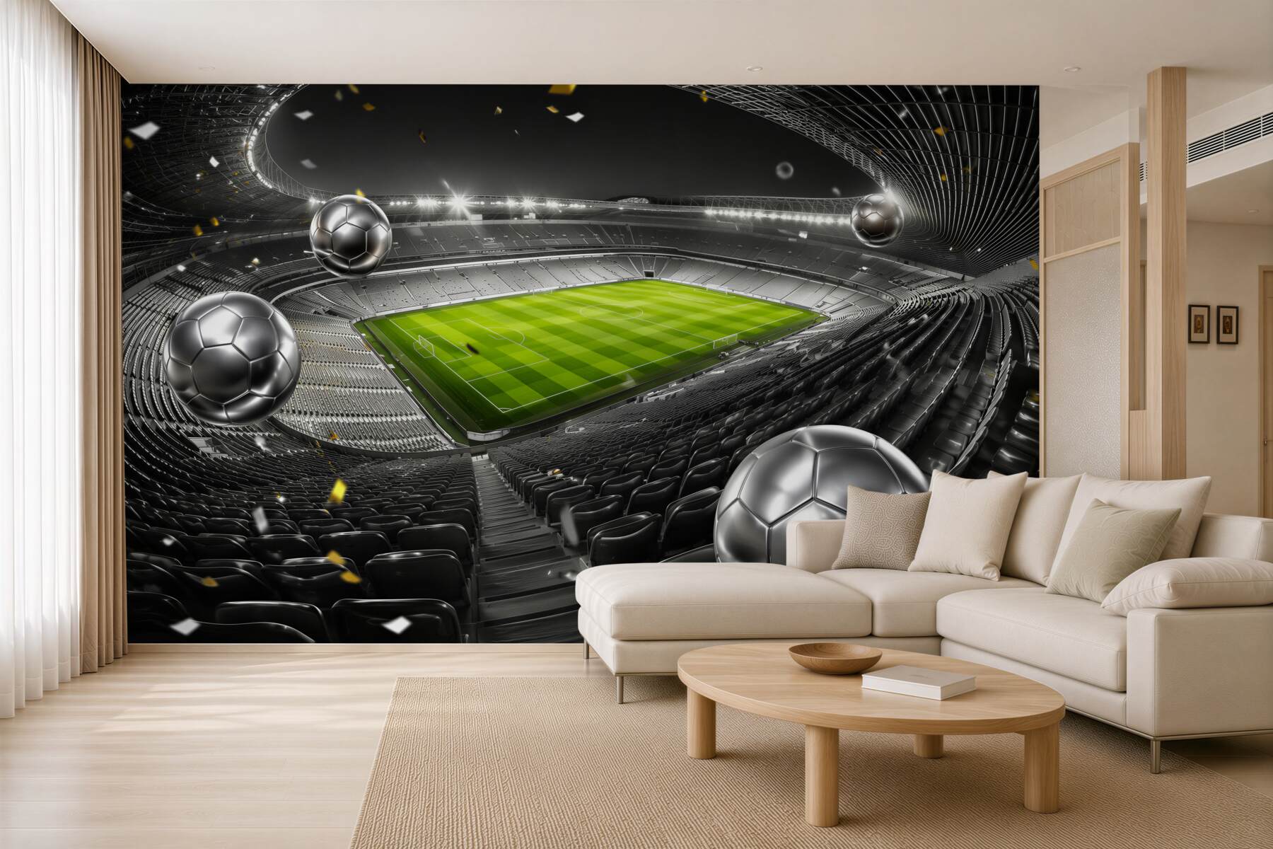Fotobehang voetballen in het stadion helder modern voor de kamer van een jongen