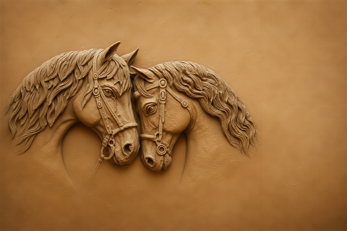 Fotobehang twee romantische beige paarden in elegante stijl