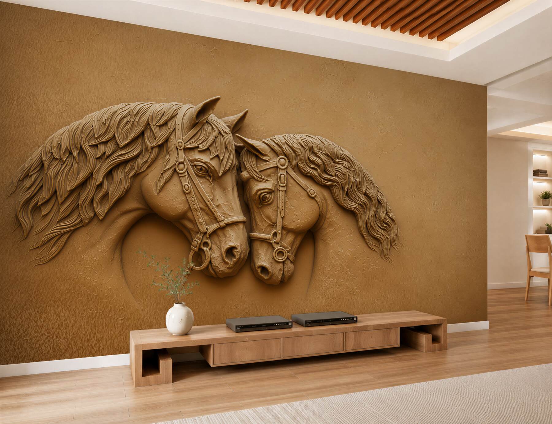Fotobehang twee romantische beige paarden in elegante stijl