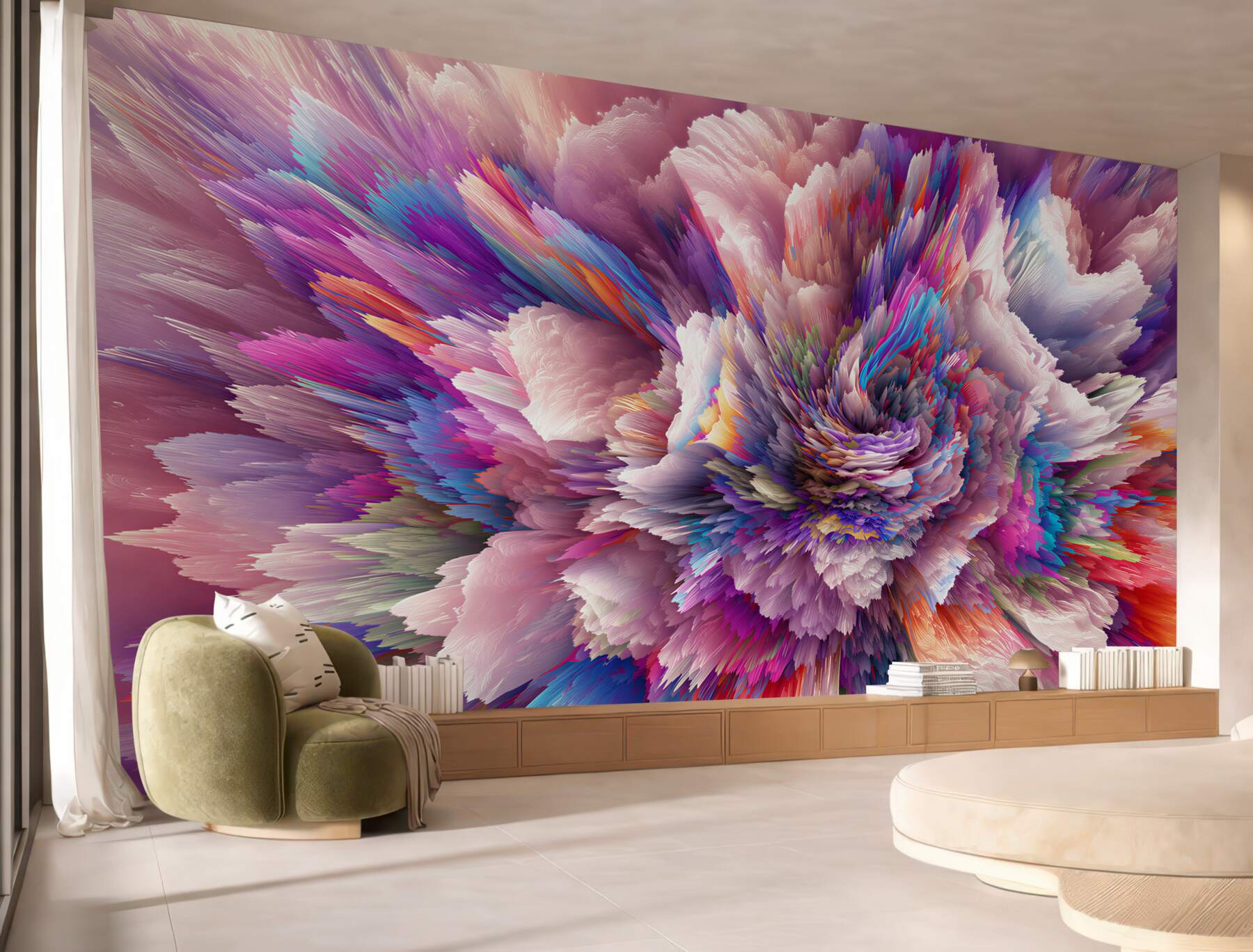 Fotobehang abstracte regenboogbloem