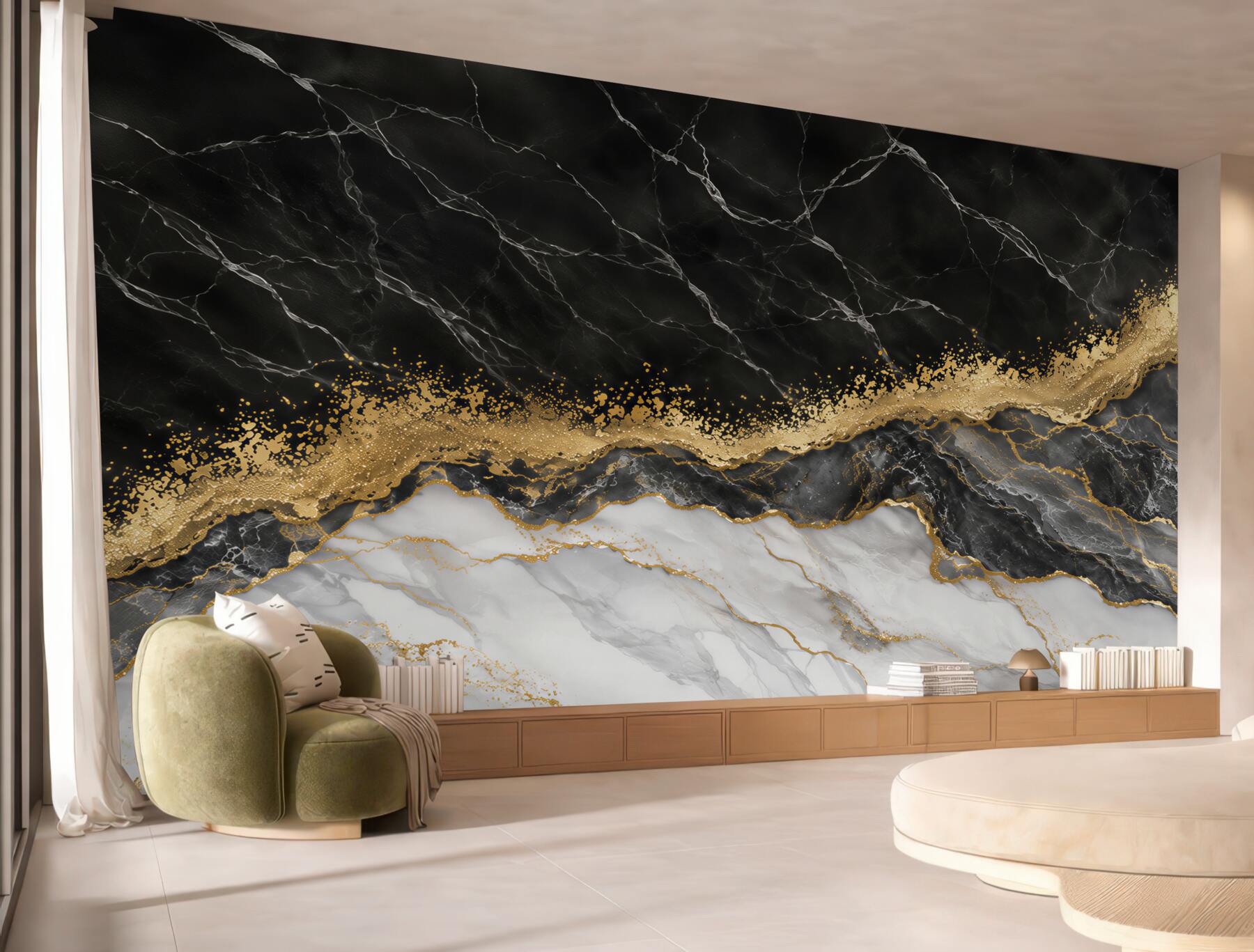 Fotobehang zwart-gouden marmer achtergrond