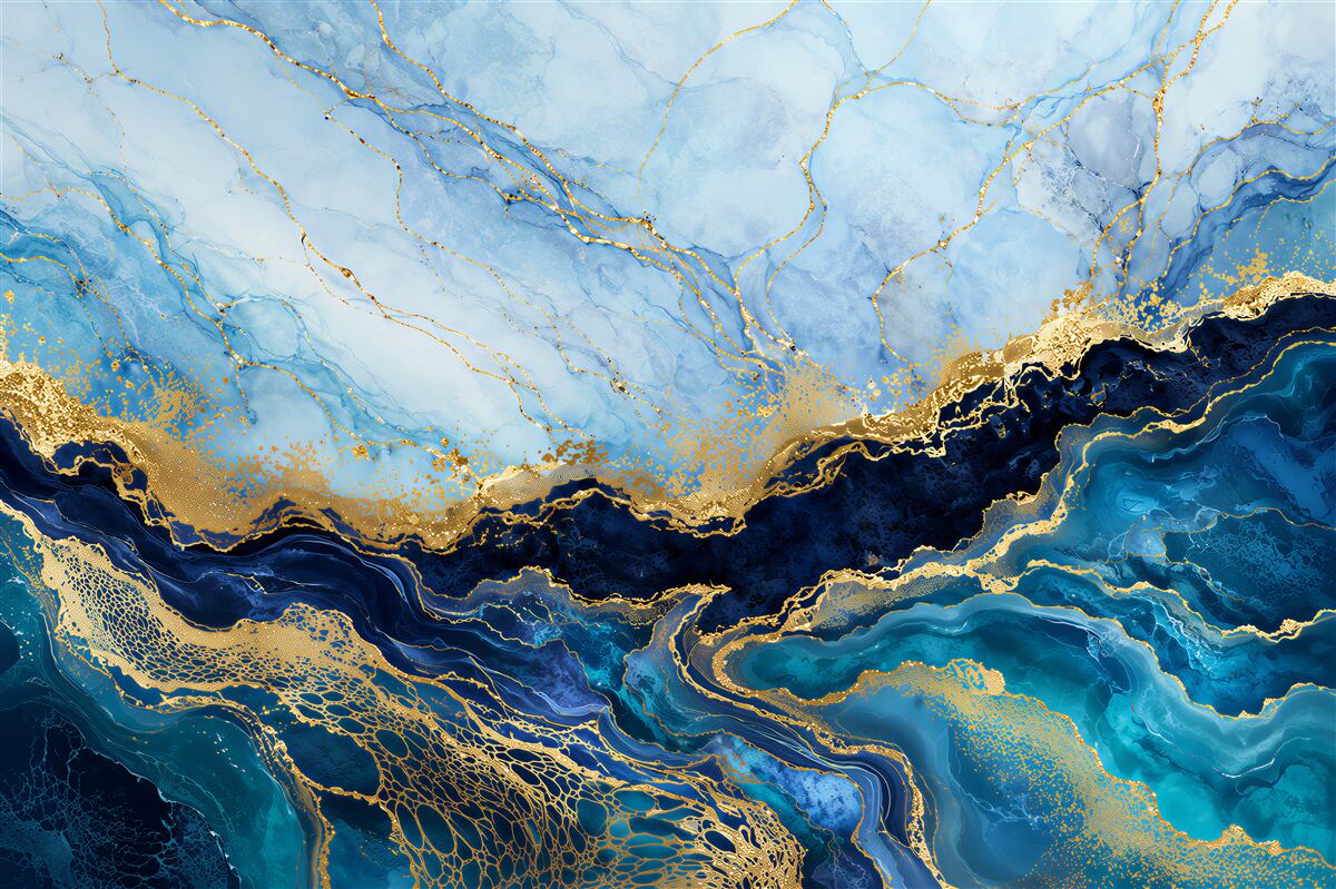 Fotobehang luxe blauw-gouden marmer