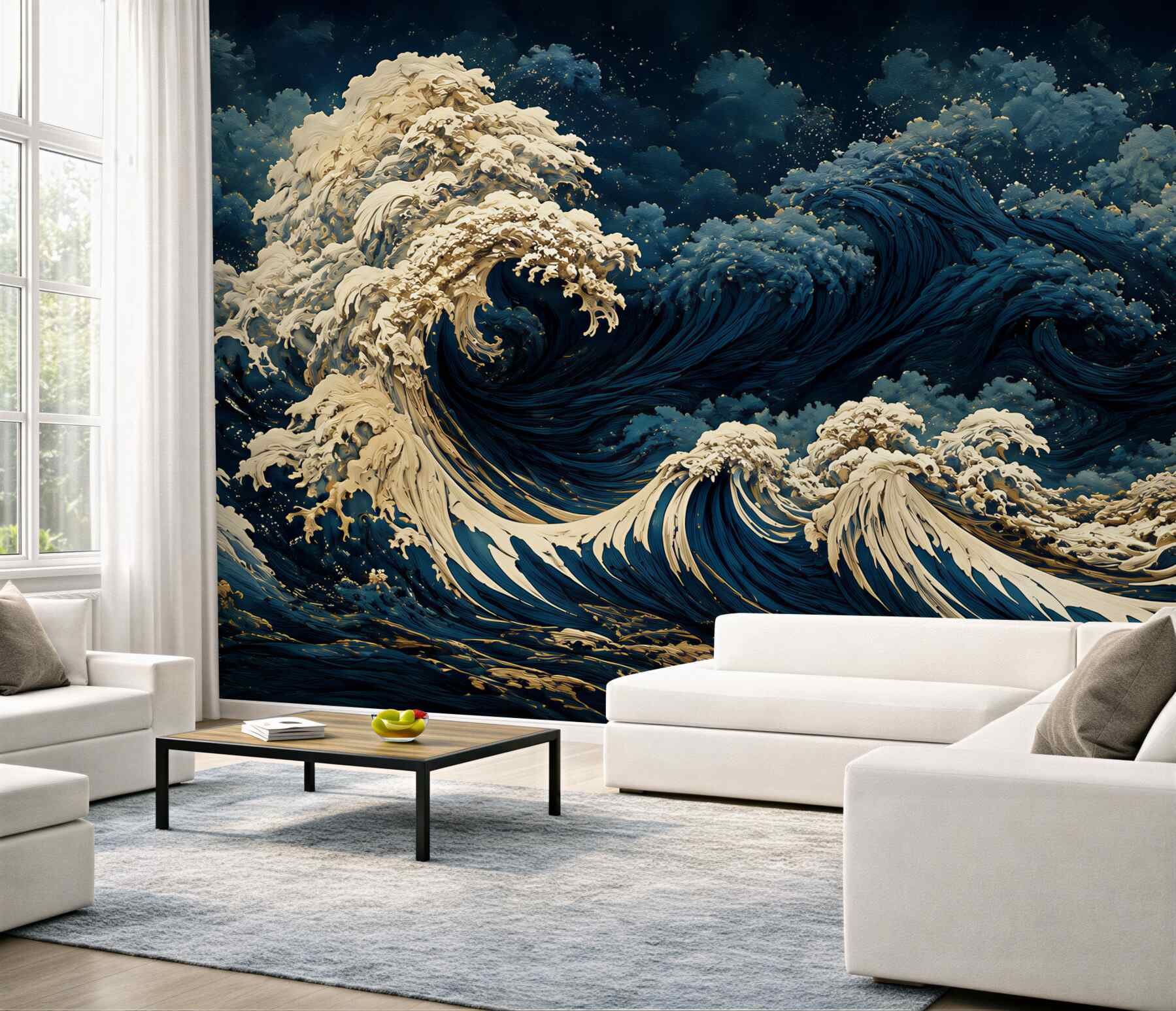 Fotobehang nachtelijke lucht golfvormig geïllustreerd