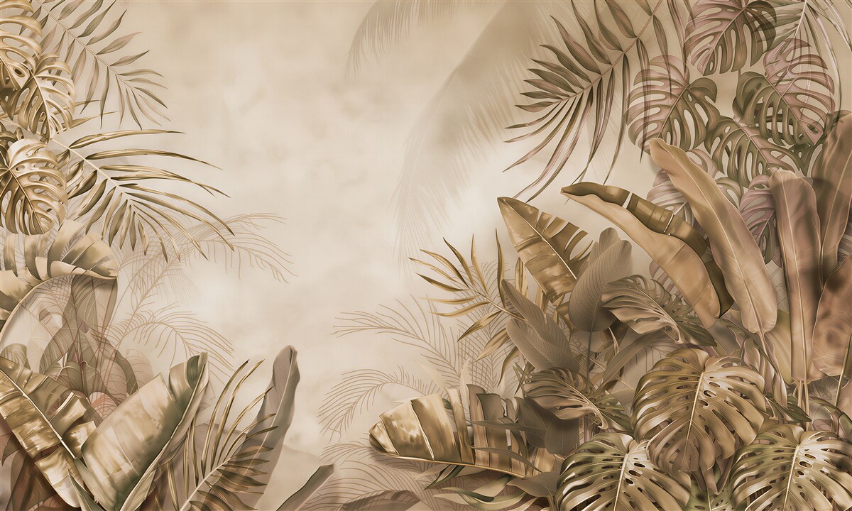 Fotobehang palmboom en monstera in de jungle