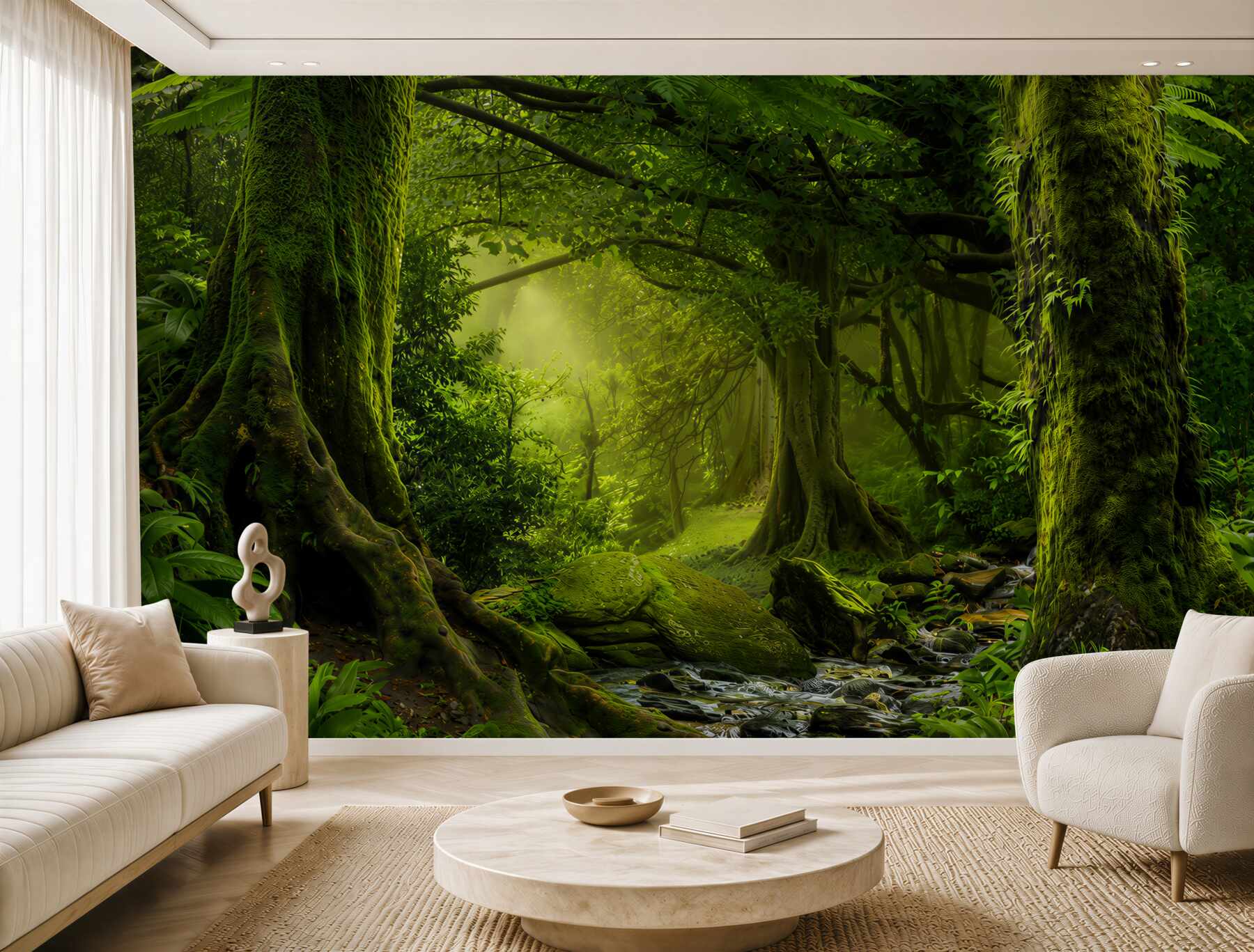 Fotobehang waterval in een groene loofbos