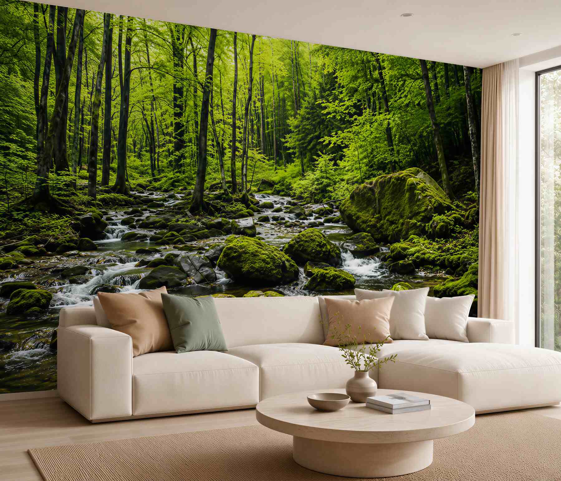 Fotobehang bergwaterval in een groen bos