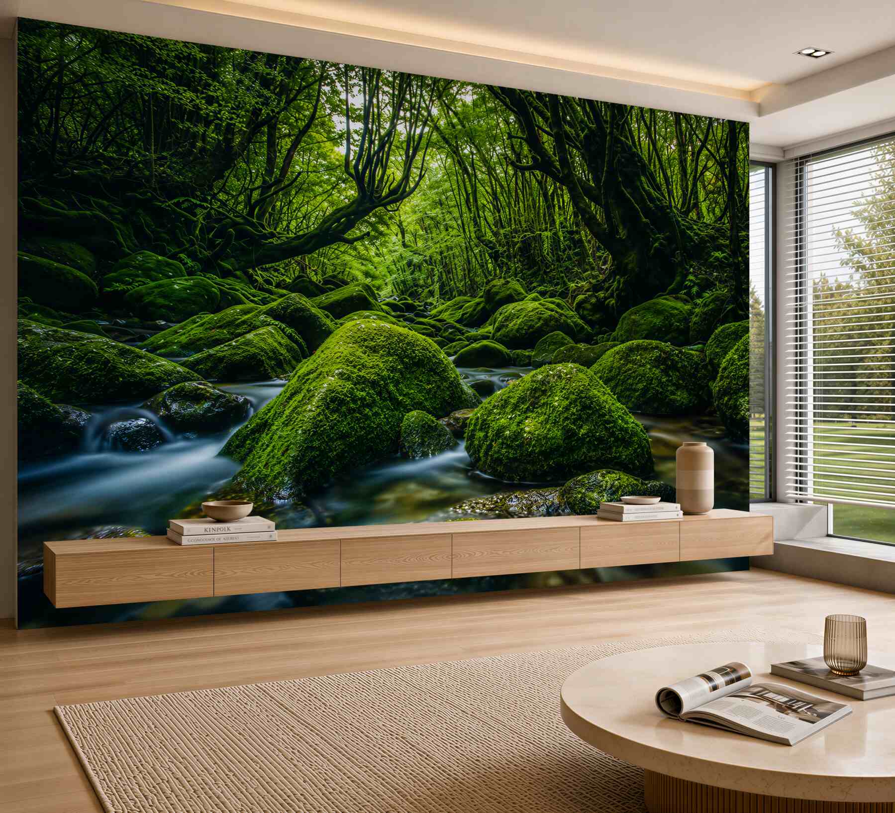 Fotobehang slapende bos nabij een waterval