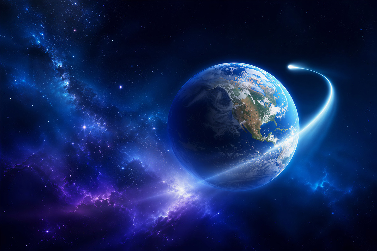 Fotobehang planeet Aarde in de oneindige ruimte