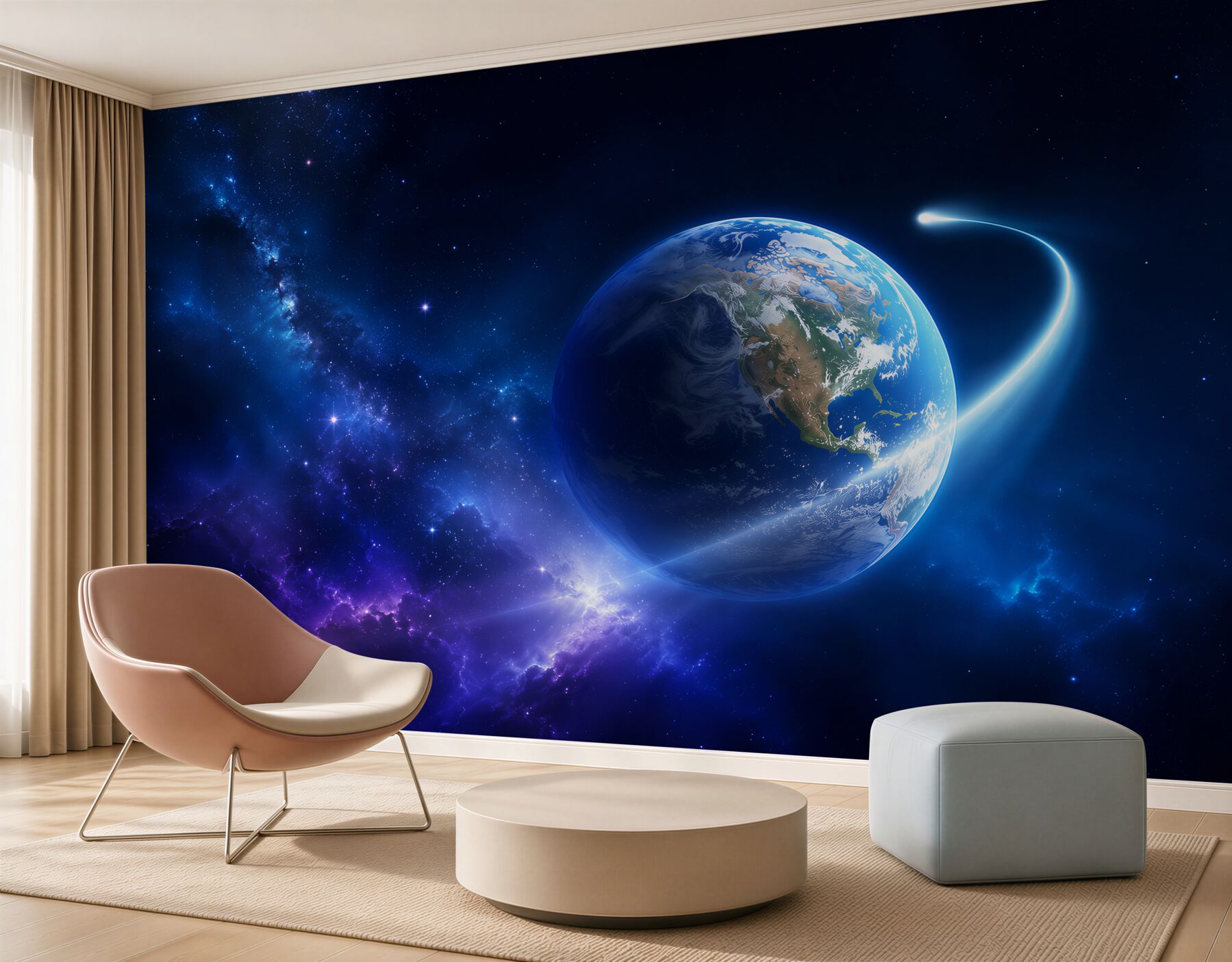 Fotobehang planeet Aarde in de oneindige ruimte