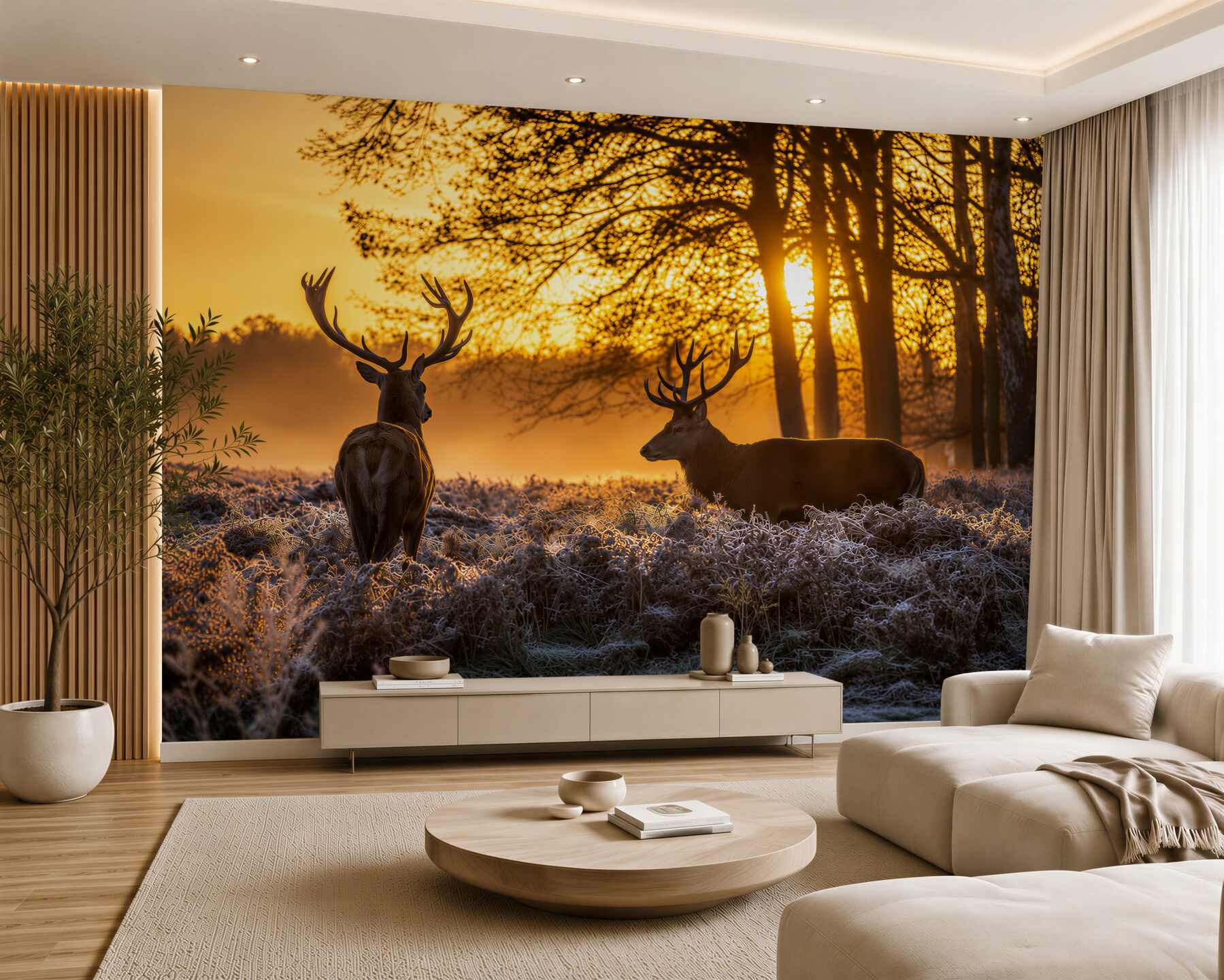 Fotobehang volwassen hert ziet de zonsondergang
