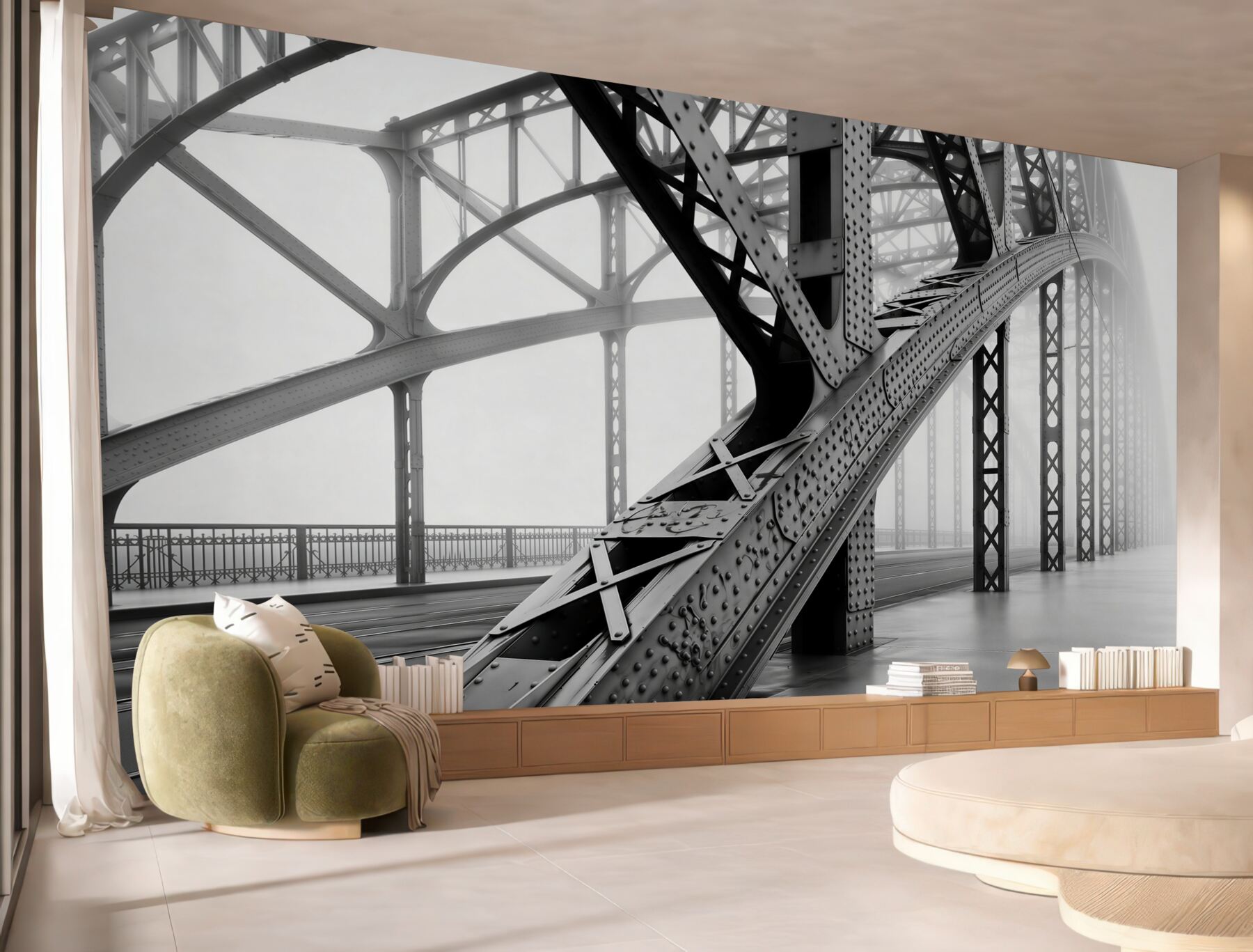Fotobehang stalen elementen van de brug